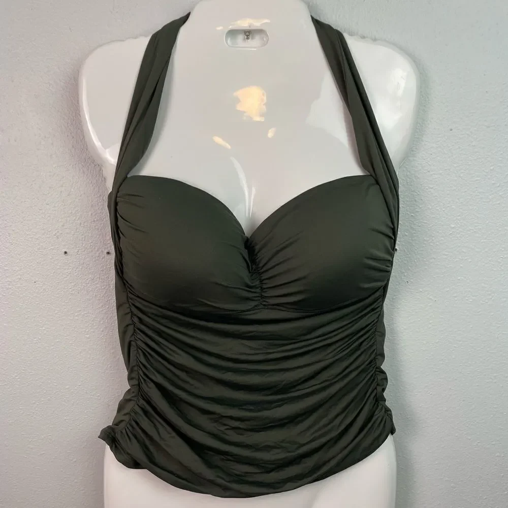 NWOT La Blanca Green Tankini Swim Top Size 14